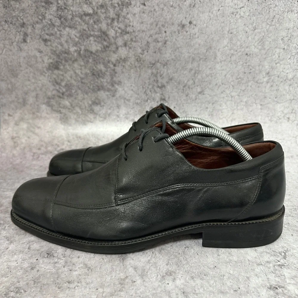 Johnston & Murphy Dobson Oxford Men 11.5 Black Cap Toe Leather Dress Shoes